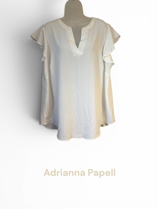 Adrianna Papell Tops - NWT Ivory w/Fine Gold Stripe Split-Neck Ruffle Sleeve Blouse PLUS: 1X    #13